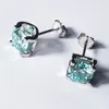 Stud Earrings Blue-green Moissanite Earring For Women Simple Classic Round Diamond Studs 1.0ct 925 Sterling Silver