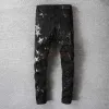 Designer Clothing Amires Jeans Denim Pants Amies 691 New High Street Fashion Brand Black Knife Cut Hole Jeans Mens Star Patchwork Leather Patch Slim Pants Distressed
