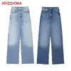 Kvinnors jeans MNCCMOAA 2024 Kvinnor Vintage Hög midja breda benbyxor Casual Simple Denim Trousers Kvinna