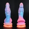 Lichte dildo anaal seksspeeltjes voor vrouwen mannen kleurrijk gloeiende dildo penis enorme draak monster dildo buttplug volwassen speelgoed 240126