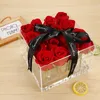 Clear Acrílico Rosa Caixa de Flores Rosa Organizador Cosmético Titular Caixa de presente de flor para namorada esposa com capa para casamento de proposta do Dia dos Namorados