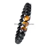 Beaded Natural Black Matte Agate Bracelet Tiger Eye White Turquoise Beads Bracelets Fashion Jewelry For Women Men Drop Delivery Dhkps