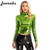 Womens Metallic Long Sleeve T-Shirt Fashion Shiny Top Slim Fit Mock Neck Tops Cocktail Dancing Party Club Music Festival Costume 240122