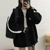 Harajuku Kadın Sweatshirts Koreli Versiyon Büyük Boy Katı Zip Hoodies Ceket Retro Uzun Kollu Polar Kapüşonlu Sweatshirt Coats 240202