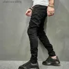 Męskie dżinsy Nowe mężczyźni Patch Patch Chudy Ołówek Dżinsy Perylskie Stylowe Stylowe Solid Solid Slim Hip Hop Dżinsowe spodnie T240205