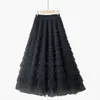 Cake Princess Long Tulle Skirt Women Spring Summer Elastic High Waist Layer Cake Fresh Sweet Coffee Skirts Female 240202