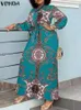 Casual Dresses Vonda Bohemian Maxi Dress Women Elegant Long Lantern Sleeve Printed Bow Sundress 2024 Fashion Loose Belted Party Robe