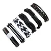 Bangle 6 pçs/set série boho cigano hippie punk bege cordão envoltório preto ajustável pulseira de couro camadas pilha pulseiras conjuntos para homem