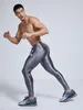 メンズパンツ光沢のあるシルバータイトフィットネスレギンスを走らせるトレーニングジョガー服スウェットズボン