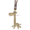 Ожерелья с подвесками, бронзовое ожерелье с изображением жирафа, регулируемая кожаная цепочка для женщин и мужчин, хип-хоп, модные ювелирные изделия, подарок, Прямая доставка Pe Dhh4U