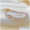 Charm Bracelets Women Morganite Beaded Bracelet Natural Gemstone Adjustable Stainless Steel Chain Fashion Jewelry Gift Drop Delivery Dhaay