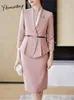 Yitimuceng Purple 2 Piece Set for Women Fashion Office Ladies Folds Slim Long Sleeve V Neck Blazers Casual kjoldräkter 240202