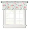 Cortina de flamingo com folhas frescas, cortinas curtas de tule para cozinha, quarto, decoração de casa, pequenas cortinas de voile