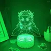 Veilleuses Anime Demon Slayer Figure Kyojuro Rengoku 3D LED lampe à lave lumière cadeau pour amis chambre décor Kimetsu No Yaiba Manga Rui