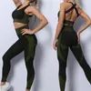 Conjuntos ativos feminino yoga terno conjunto de cor sólida sem costura cintura alta roupas esportivas femininas com colete oco calças magras para suor macio