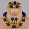 Halskette-Ohrringe-Set, Königsblau, afrikanische Perlen, Schmuck, simuliertes Perlenkostüm