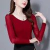 Women Long Sleeve TShirts 8 Colors Size S4XL Perspective Mesh O Neck Female Bottoming Blouses Full Oneck T shirt Tops 240201