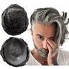 32 mm fali Brazylijskie dziewicze Human Hair Systems Grey Kolor #1B30 Węzły Pu Toupee 8x10 Pełna skóra jednostka dla białych mężczyzn