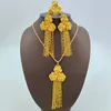 Ensemble de bijoux de dubaï pour femmes, collier et boucles d'oreilles, pendentif avec pompons en cuivre, anneaux de couleur or, Nigeria, bijoux de fête de mariage africain, cadeau