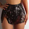 Stage Wear Donna Nappe e frange Gonne con paillettes Argenteo Vita alta Ballo latino Mini Summer Beach Cover-Up Lady Dancer Costumes