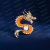 Fashion Classic Gold Orange Dragon Brooch for Women With Chinese Style Versatile Men's And Women's Chest Flowers Zodiac Signs Pearls