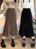 Corduroy Long Mermaid Skirt Women Autumn High Waist Ruffles Midi Skirts Female Korean Fashion Elegant Elastic Black A-line Skirt 240202