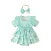 Girl Dresses Infant Baby Girls Romper Dress Easter Daisy Print Short Sleeve Bowknot Bodysuits Summer Clothes With Headband