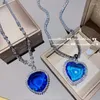 Ciondoli Collana cuore blu del mare Bling Cubic Zirconia Argento 925 Catena con artiglio Ciondolo clavicola per le donne Regalo di nozze