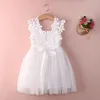 Robes pour filles, jupe en fil, en dentelle au Crochet, sans manches, motif floral, robe fantaisie de princesse, décontractée, pour fête de mariage