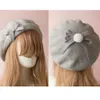 Béret japonais JK Lolita pour femmes et filles, bonnet en feutre de laine avec nœud papillon, mode hiver Kawaii, 240124