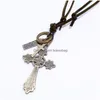 Pendanthalsband Floral Jesus Cross Halsband Retro Letter ID Ring Charm justerbar kedja läder för kvinnor män mode smycken gåva dhjpb