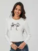 Kvinnors T-skjortor Kvinnor Y2K Bowknit Print Crop Tops Söta kawaii Punk Graphic Long Sleeve Tee T-shirts E-Girls Teen Clothes Streetwear