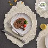 45CM Silicone Oval Placemat Flower Embossed Large Lace Tablemat Non-Slip Korea Platter Mat Dining Dinner Tableware Cup Coasters 240127