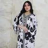 Etniska kläder ramadan abaya kvinnor muslimska blommor tryck v-hals maxi klänning kalkon arabisk kaftan islamisk eid party klänning dubai jalabiya caftan