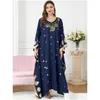 Ethnic Clothing Middle Eastern Muslim Women Blue Bronzing Printed Bat Sleeve Loose Casual Dress Robe Party Abaya Vestidos Musmanes Mor Ot0Zu