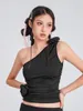 Kvinnors tankar Solid Color Tank Tops Summer One Shoulder Sleepveless 3D Rosette Ruched Crop Y2K Female Club Streetwear