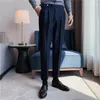 Mäns kostymer Fashions Slim Fit Formal Byxor Mens Autumn Winter High Quality Brand Business Casual Black Blue Stretch Long Pants 29-36