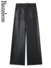 Women's Pants 2024 Women Traf Zbza Official Basic High Waist Straight Trousers PU Wide Leg Faux Leather Global Store