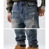 Dżinsy męskie dołek rozerwany męski streetwear moda luźne swobodne vintage dżinsowe spodnie Man Hip Hop plus rozmiar spodni