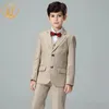 Nimble Spring Autumn Formal Suit for Boy Children Party Host Wedding Costume Coat Vest Pants 3Pcs Khaki Wholesale Clothing 240130