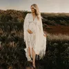 Boho Lace Maternity Pography Props Dresses Free Size Justerbar graviditet PO Shoot Bohemian Long Dress Sides Slit 240129