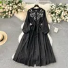 Casual Dresses Bohemian Long For Women O Neck Lantern Sleeve Brodery Holiday Vestidos A-Line Lace-up Autumn Dress Vintage Dropship