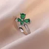 Colar brincos conjunto verde azul pedra borboleta flor anel pingente prata cor zircão colares para casamento feminino nupcial