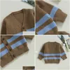 Pull enfant en bas âge bébé filles tricot cardigan mignon rayé imprimé boutonné pull vêtements d'extérieur pour enfants hauts vêtements d'hiver pour enfants 240124 Dhupg