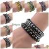 Charme pulseiras quadrado rebite pu pulseira de couro bangle envoltório pulseira punk gótico snap botão mtilayer hip hop moda gota de dh1vx