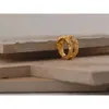 Yhpup Edelstahl Runde Ringe für Frauen Gold Textur Metall 18 K vergoldet Aussage trendigen Schmuck Bagues Pour Femme Geschenk 240125