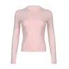 Kvinnors T -skjortor Y2K Solid Crop Top Folds O Neck Full Sleeve Shirt Women Basic Casual Slim Autumn Winter Pullovers harajuku tee