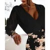 Robes décontractées 2024 printemps été vêtements pour femmes paillettes couture croix col en v robe à manches longues