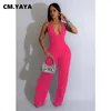 yaya moda babados feminino halter profundo decote em v sem costas ampla perna macacão sem mangas chique playsuit terno macacão 240202