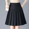 Kjolar m-6xl högkvalitativ stor storlek koreansk kvinnokontor elastisk midja kort kjol college stil ficka veckad